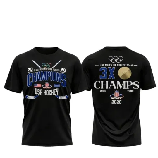 Discover Team USA 2026 Olympic Men Ice Hockey 3X Champions T-Shirt