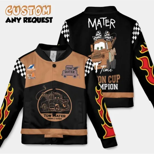Custom Number Pixar Cars Tow Mater Time For Piston Cup Baseball Jacket