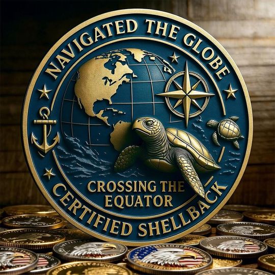 Discover Certified Shellback Challenge Coin - Crossing the Equator, Nautical Collectible,Collectibles
