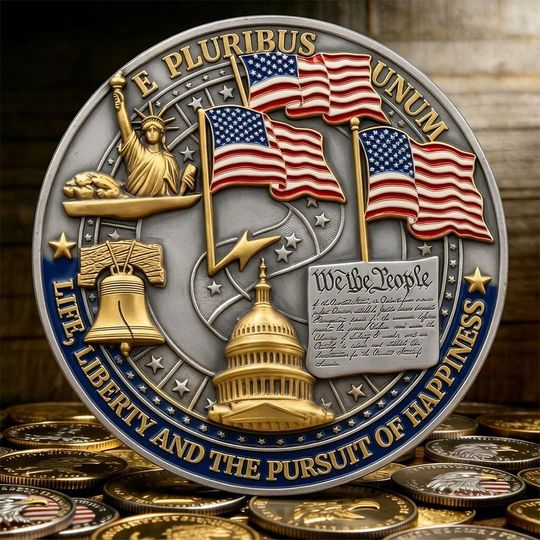 Discover Liberty and the Pursuit of Happiness" Challenge Coin - E Pluribus Unum,Collectibles