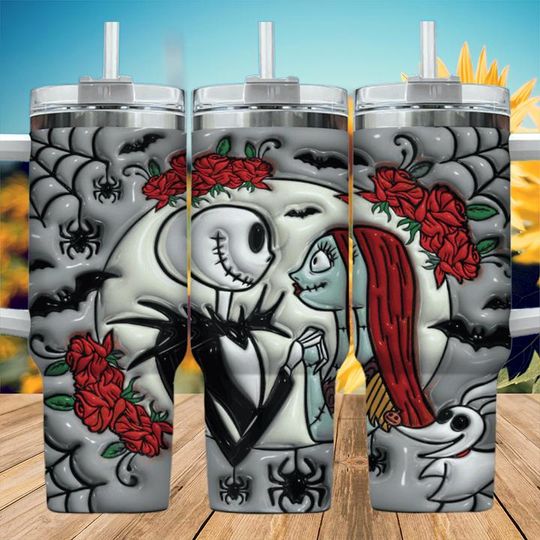 Discover Personalized Nightmare Couple 40oz Tumbler, Gothic Love Jack And Sally Skinny Tumbler, Custom Halloween Gift For Couples