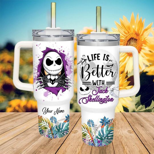 Personalized Life Is Better With Jack Skellington 40oz Tumbler, Custom Name Nightmare Skinny Tumbler, Halloween Christmas Gift