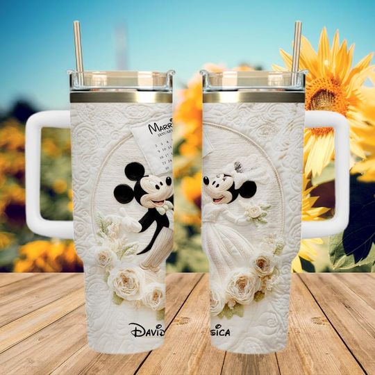 Discover Mickey And Minnie Wedding 40oz Tumbler, Bride And Groom Cup, Personalized Name, Disney Couple Gift, Anniversary Gift