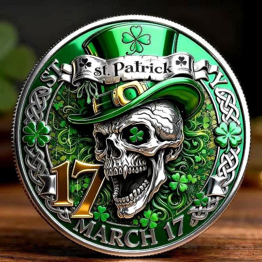 Discover St. Patrick' S Day Irish Pride Commemorative Coin- Skull with Green Hat Design