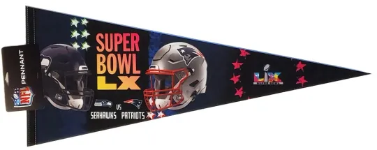 Super Bowl LX 2026 Seahawks vs Patriots Felt Pennant