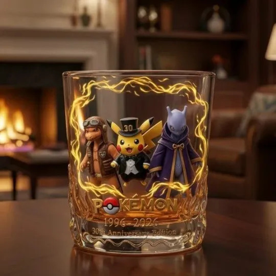 [No box] PKM Pika Mewtwo And Charizard 30Th Anniversary Transparent Whiskey Glass