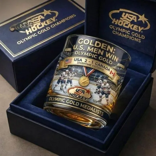 [No box] Golden U.S Men Win Gold Whiskey Glass