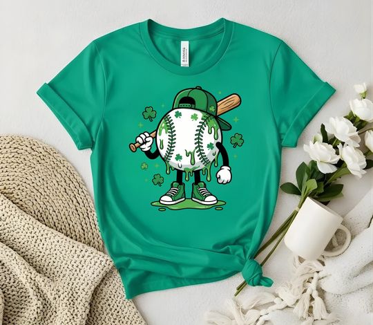 Discover St Patricks Day Baseball Shirt, Lucky Shamrock Baseball Tee, Irish Baseball Player Gift, Green Drip Baseball Shirt, St Patty Sports TShirt