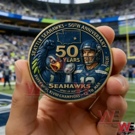 Discover Seahawks 50th Anniversary Super XLVIII Champions 12th Man Coin
