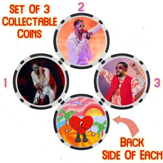 Discover BAD BUNNY - 2023 BILLBOARD TOP 100 ARTIST - COLLECTABLE COIN SET  SET OF 3