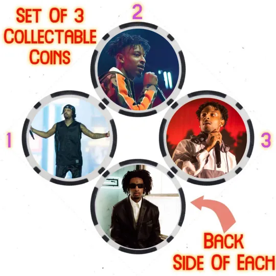 Discover 21 SAVAGE - 2023 BILLBOARD TOP 100 ARTIST - COLLECTABLE COIN SET  SET OF 3