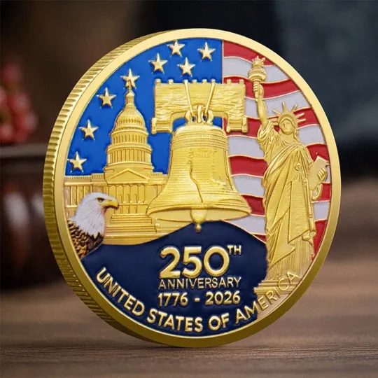 U.S. Army 250th Anniversary Commemorative Gold-Plated Challenge Coin, Double-Sid