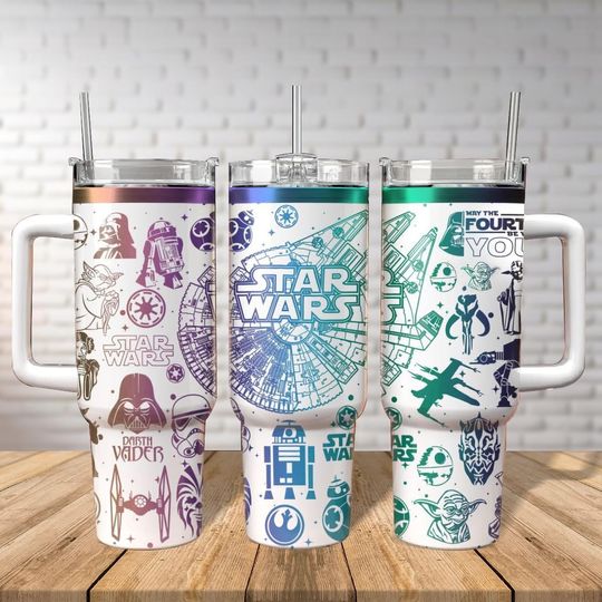 Discover Star Wars Engraved Tumbler 40Oz, Darth Vader Baby Yoda Stormtrooper Insulated Tumbler, Disney Movie Tumbler, Spaceship Coffee Tumbler