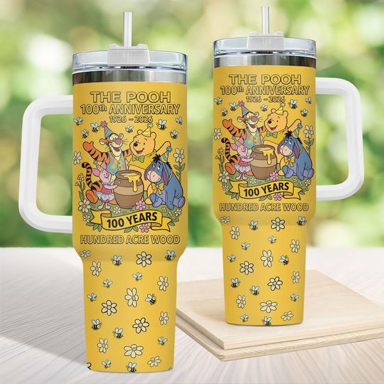 Winnie The Pooh 100Th Anniversary Tumbler 40 Oz, Pooh And Friends Tumbler, Disney Winnie The Pooh 100 Years Tumbler, Pooh Birthday Cup