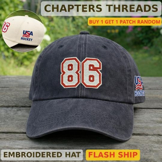Jack Hughes 86 Embroidered Cap, Patriotic Hockey Cap, I Love USA Proud American, USA Mens Hockey Gold Medal Cap, American Hockey Pride Gift