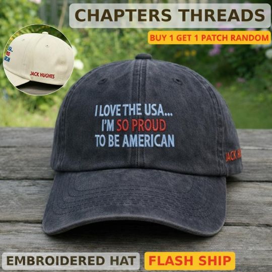 I Love USA Proud American Embroidered Cap, Jack Hughes Brothers Cap, Patriotic Hockey Cap, Red White Blue USA, American Hockey Pride Gift