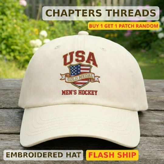 Embroidered USA Ice Hockey Gold Medal Champions 2026 Cap, Patriotic Red White Blue Cap, Retro Varsity Winter Games Sports Fans Gift