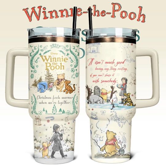 Winnie The Pooh Tumbler 40oz, Disney Pooh Bear Eeyore Piglet Tigger Tumbler, Classic Pooh Lover Tumbler, Cartoon Cup, Friends Gifts