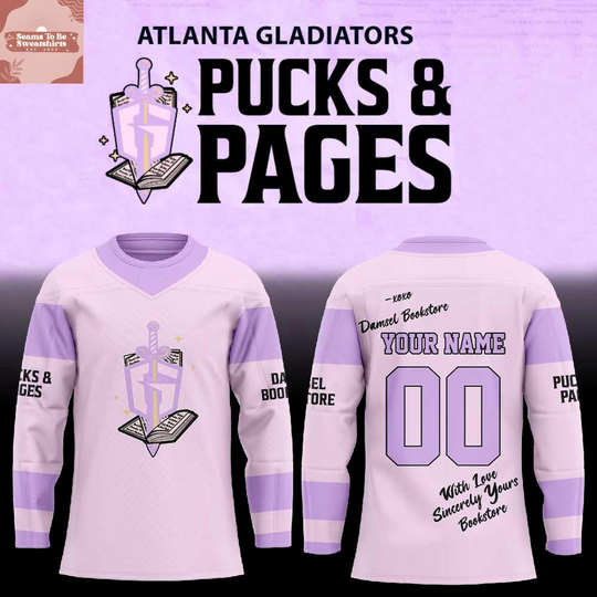 Discover Atlanta Gladiators Pucks & Pages Night 2026 Personalized Hockey Jersey