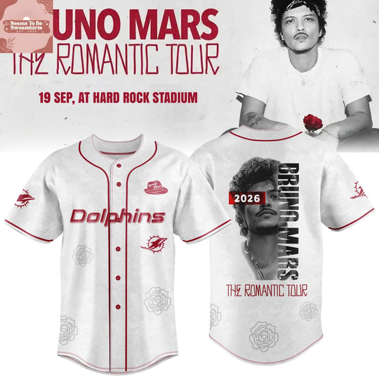 Miami Dolphins x Bruno Mars The Romantic Tour 2026 Baseball Jersey