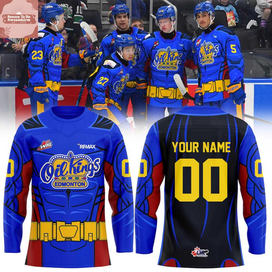 Discover Edmonton Oil Kings x Super Hero Day 2026 Personalized Hockey Jersey