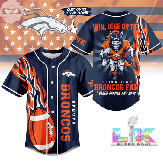 Denver Broncos 2026 Win Lose or Tie Personalized Baseball Jersey