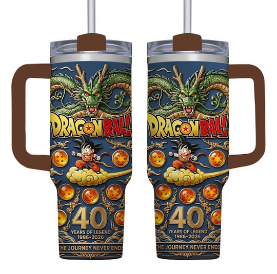 Dragon Ball 40 Years of Legend Stainless Steel Tumbler with Handle, Anime Collector Cup, Printed Tumbler, Unembossed