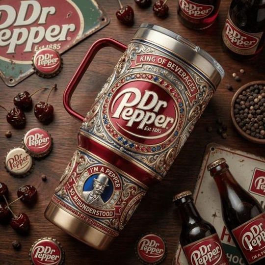 Discover Dr Pepper Stainless Steel Tumbler with Handle,  (No box, Only Tumbler)