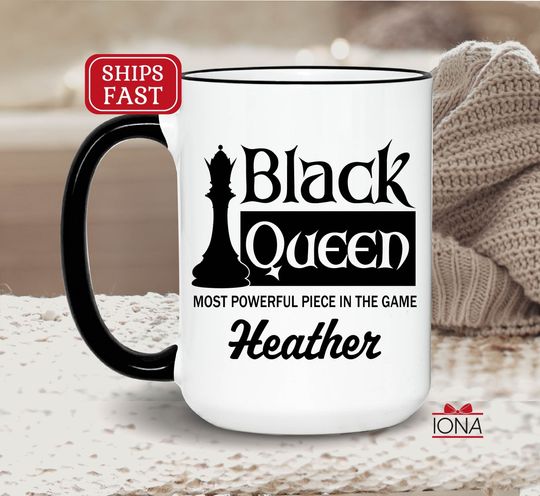 Personalized Black Queen Coffee Mug, Custom Black Women Birthday Gift, Gifts for Black Girl