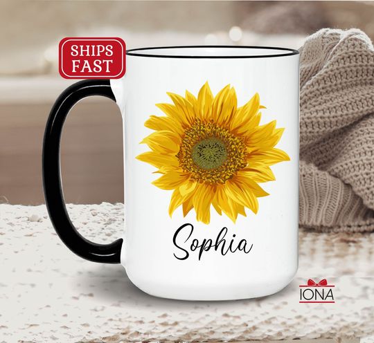 Discover Sunflower Mug, Personalized Sunflower Lover Gift, Sunflower Coffee Mug, Sunflower Tea Cup, Sunflower Gifts For Her, Sunflower Gifts Women