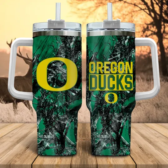 Oregon College Football Fan Camo Tumbler With Handle