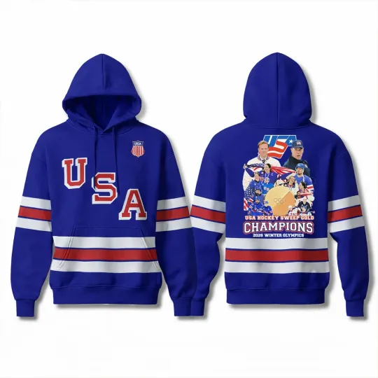 2026 USA Hockey Olympic All Over Hoodie Shirt - Size S to 5XL V02
