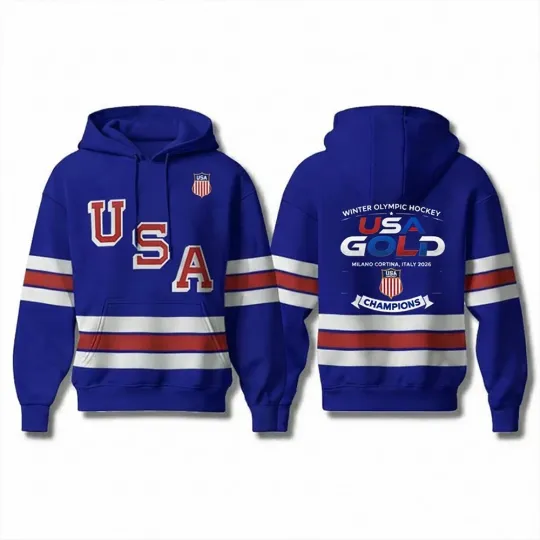 2026 USA Hockey Olympic All Over Hoodie Shirt - Size S to 5XL
