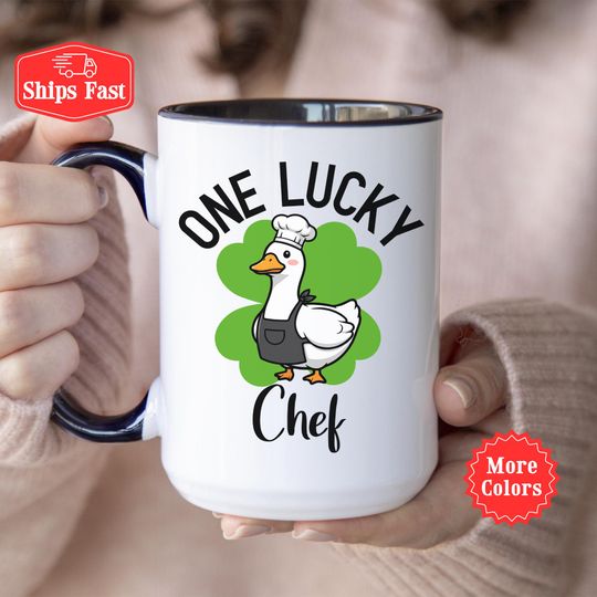 One Lucky Silly Goose Chef Mug, Lucky Chef Coffee Cup, Funny Goose Cook Mug