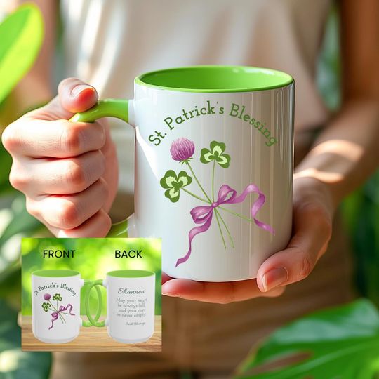 Discover Personalized St. Patrick's Day Mug, Irish Blessing Clover Bouquet, Color Accent