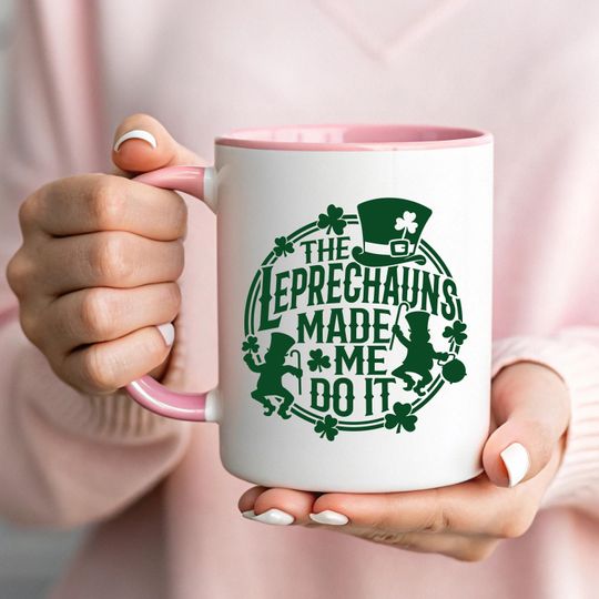 Discover The Leprechauns Made Me Do It Mug | St Patricks Day Cup | Funny Irish Gift | Retro Style Leprechaun Mug | Green Clover Cup |Lucky Irish Gift