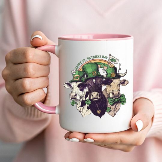 Discover Happy St Patricks Day Cows Mug | Irish Farm Animal Cup | Leprechaun Hat Cow Gift | Rainbow Shamrock Mug | Western Clover Cup | Lucky Cow Cup
