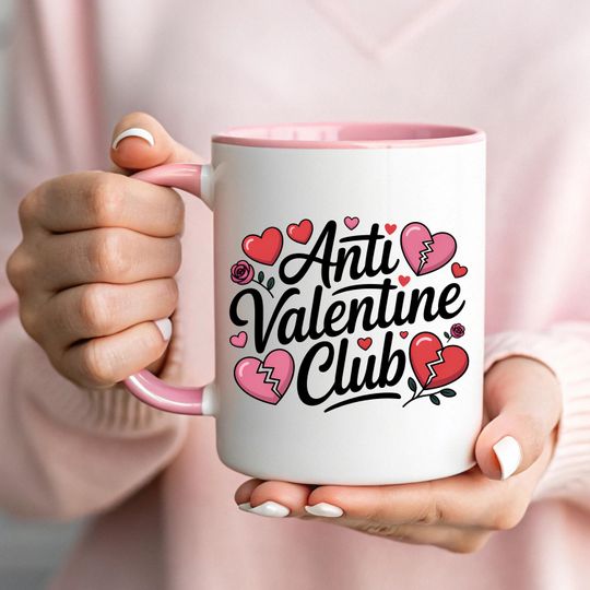 Anti Valentine Club Mug - Custom Sarcastic Heart Coffee Cup - Funny Meme Valentines Gift