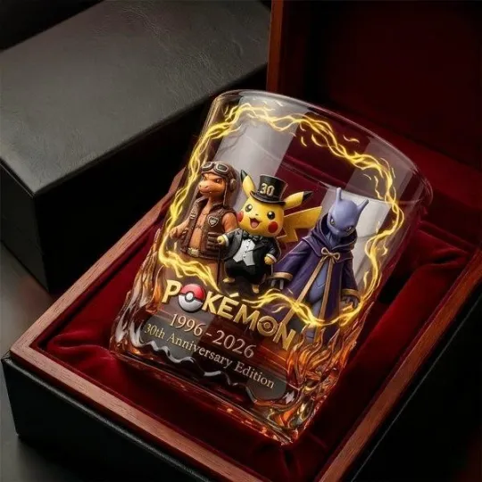 PKM Pika Mewtwo And Charizard 30Th Anniversary Transparent Whiskey Glass