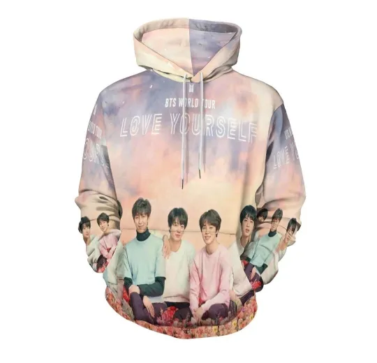 K-Pop BTS 3D Love Yourself World Tour Hoodie Pocket Jimin Suga V Jungkook XL