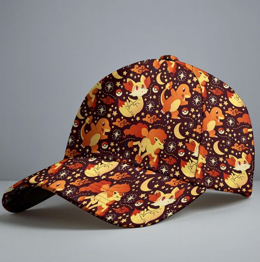 Charmander Fennekin Baseball Cap, Cute Fire Character Pattern Hat, Shiny Fennekin Summer Cap, Charmander Hat Gifts