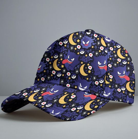 Gengar Baseball Cap, Dark Night Ghost Pattern Hat, Cute Spooky Design, Halloween Cap, Casual Streetwear, Gengar Gift