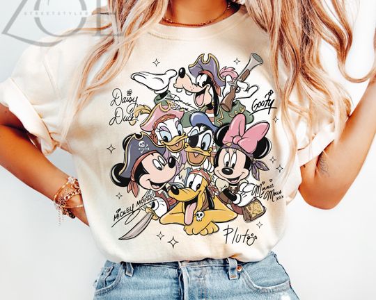 Discover Disney Mickey and Friends Pirates Signatures Shirt, Yo Ho Yo Ho A Pirates Life for Me, Pirates of the Caribbean, Disney Family Cruise Trip