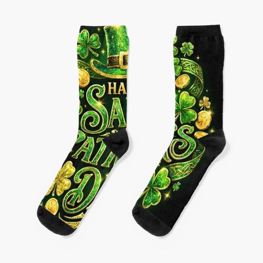 Discover Festive Happy Saint Patrick's Day Clover Design Socks