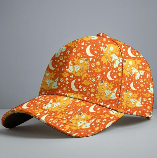 Shiny Magikarp Baseball Cap, Orange Fish Pattern Hat, Cute Anime Style All Over Print, Summer Cap, Magikarp Hat Gift
