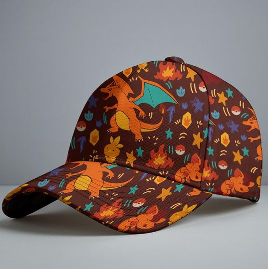 Charizard Baseball Cap, Fire Dragon Print Hat, Fire Charmander Cap, Cute Summer Accessory, Outdoor Casual Style, Charizard Hat Gift