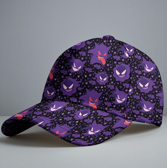 Gengar Baseball Cap, Ghost Pattern Hat, Spooky Cute Kawaii Baseball Hat, Halloween Gift for Fans, Summer Cap, Gengar Hat Gift