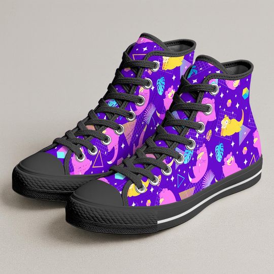 Slowpoke High Top Shoes, Cute Purple Slowpoke Pattern Sneakers, Anime Shoes, Slowpoke Shoes Gifts