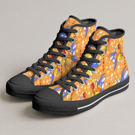 Magikarp High Top Shoes, Playful Ocean Kawaii Orange Sneakers, Cute Printed Shoes, Magikarp Shoes Gifts