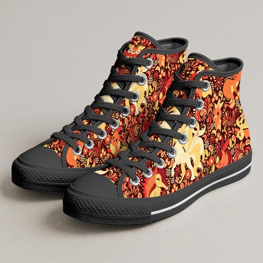 Eevee Charmander High Top Shoes, Cute Fire Pattern Sneakers, Anime Shoes, Eevee Shoes Gifts